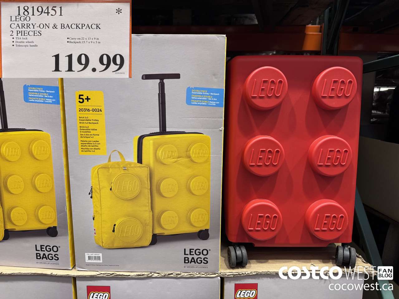 1819451 LEGO TROLLEY CARRY ON & BACKPACK $119.99