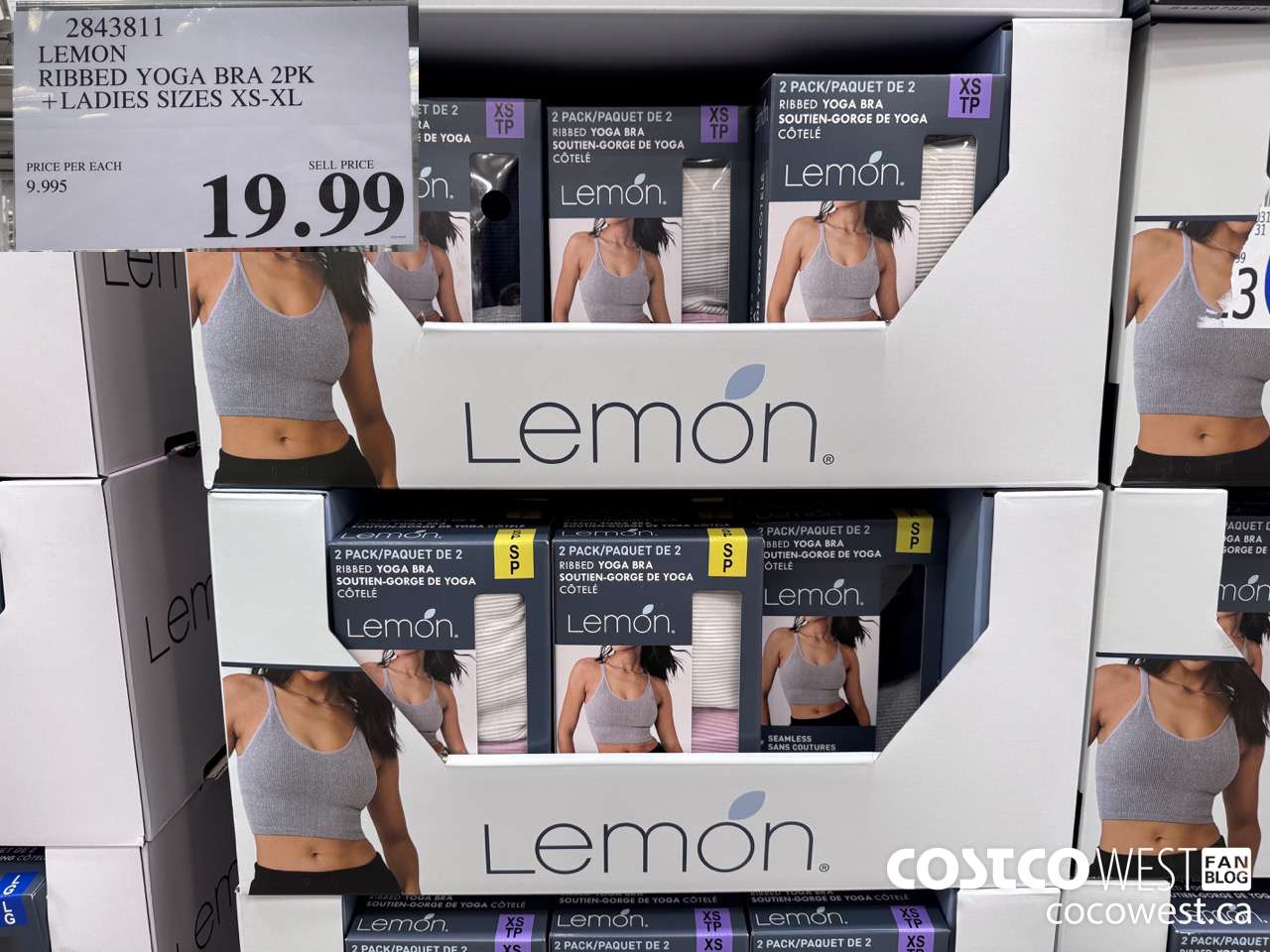 2843811 LEMON RIBBED YOGA BRA 2PK LADIES SIZES XS-XL $19.99