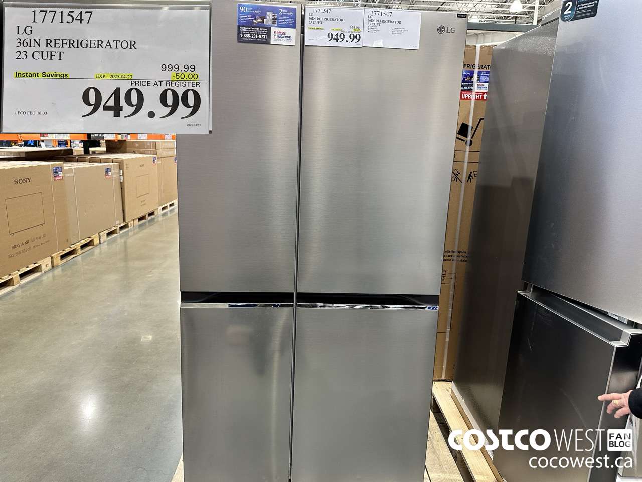 1771547 LG 36IN REFRIGERATOR 23 CUFT ($50.00 INSTANT SAVINGS EXPIRES ON 2025-04-23) $949.99