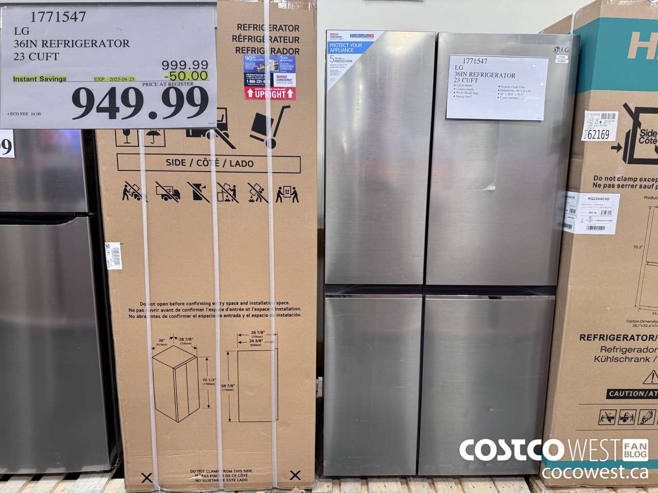 1771547 LG 36IN REFRIGERATOR 23 CUFT ($50.00 INSTANT SAVINGS EXPIRES ON 2025-04-23) $949.99