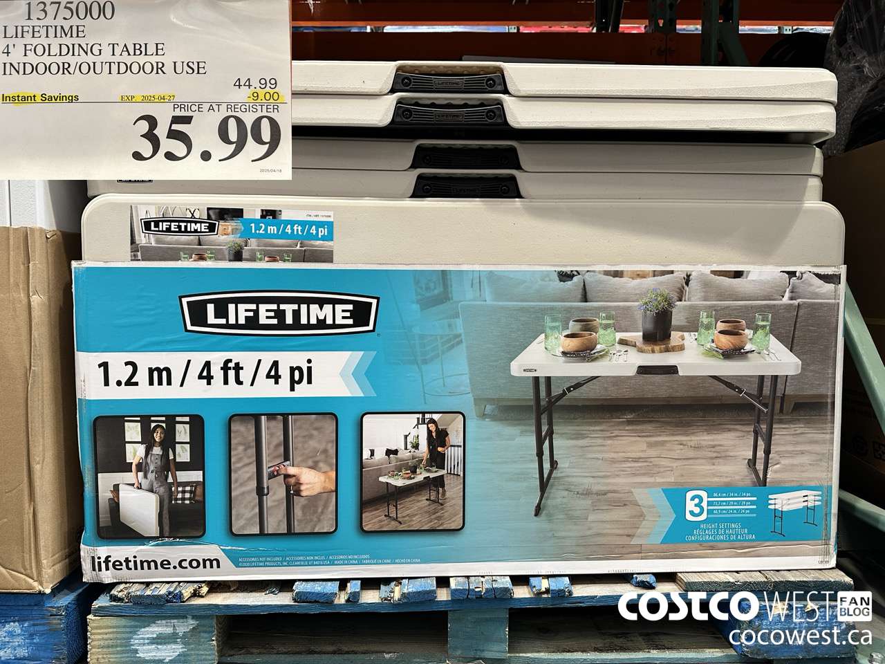 1375000 LIFETIME 4' FOLDING TABLE INDOOR/OUTDOOR USE ($9.00 INSTANT SAVINGS EXPIRES ON 2025-04-27) $35.99