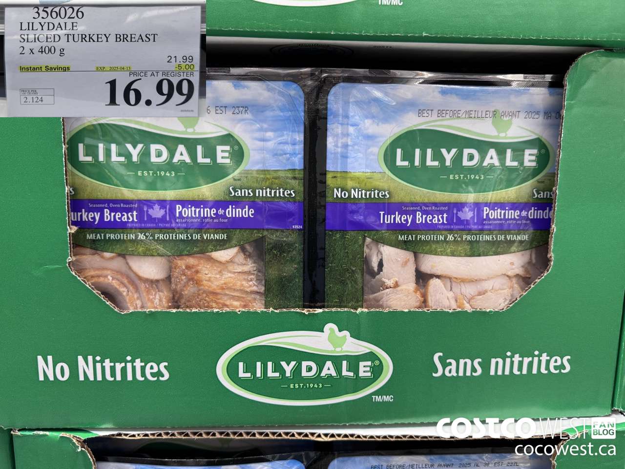 356026 LILYDALE SLICED TURKEY BREAST 2 x 400 g ($5.00 INSTANT SAVINGS EXPIRES ON 2025-04-13) $16.99