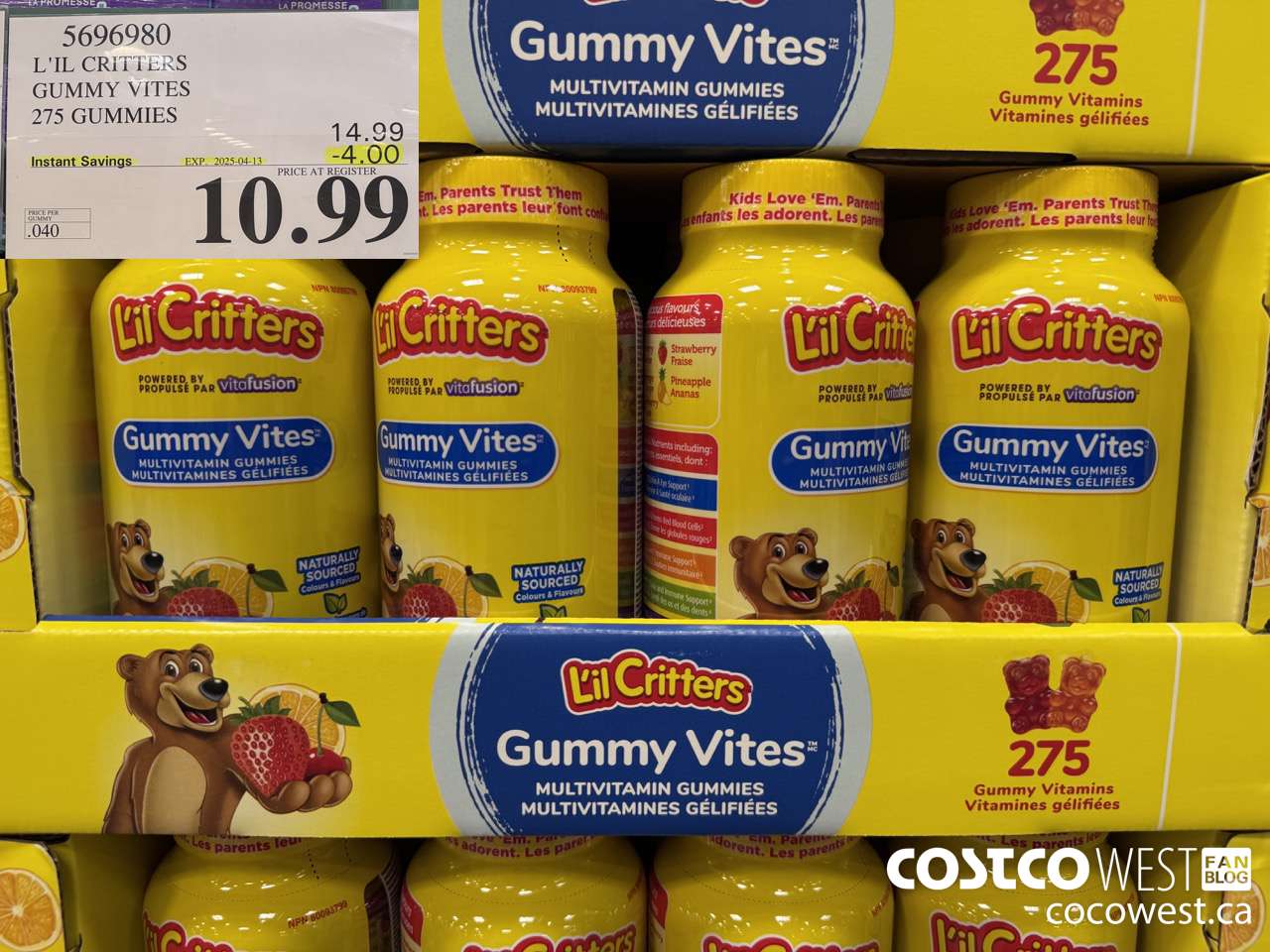 5696980 L'IL CRITTERS GUMMY VITES 275 GUMMIES ($4.00 INSTANT SAVINGS EXPIRES ON 2025-04-13) $10.99