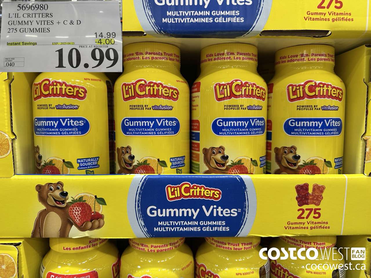 5696980 L'IL CRITTERS GUMMY VITES 275 GUMMIES ($4.00 INSTANT SAVINGS EXPIRES ON 2025-04-13) $10.99