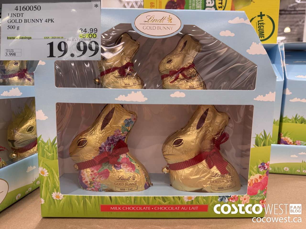 4160050 LINDT GOLD BUNNY 4PK 500G ($5.00 INSTANT SAVINGS EXPIRES ON 2025-04-19) $19.99