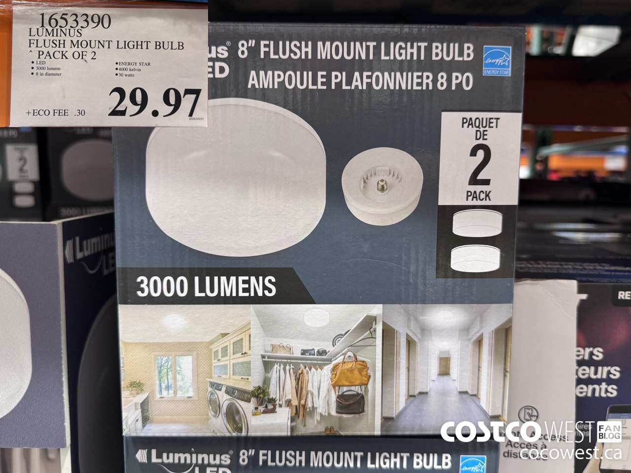 1653390 LUMINUS FLUSH MOUNT LIGHT BULB 2-PACK $29.97