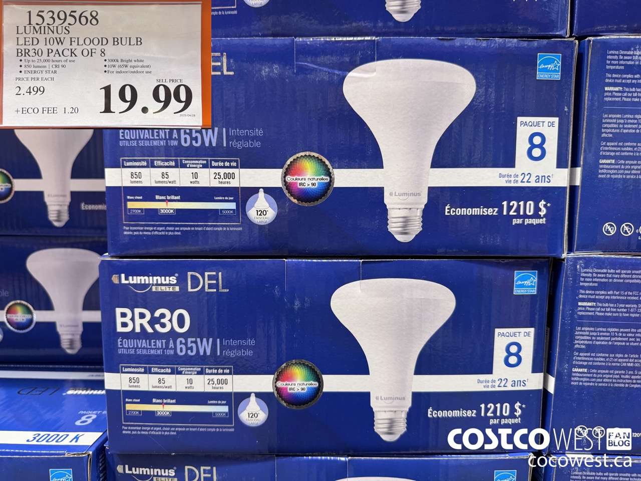 1539568 LUMINUS LED 10W BR30 FLOOD 8pk $19.99