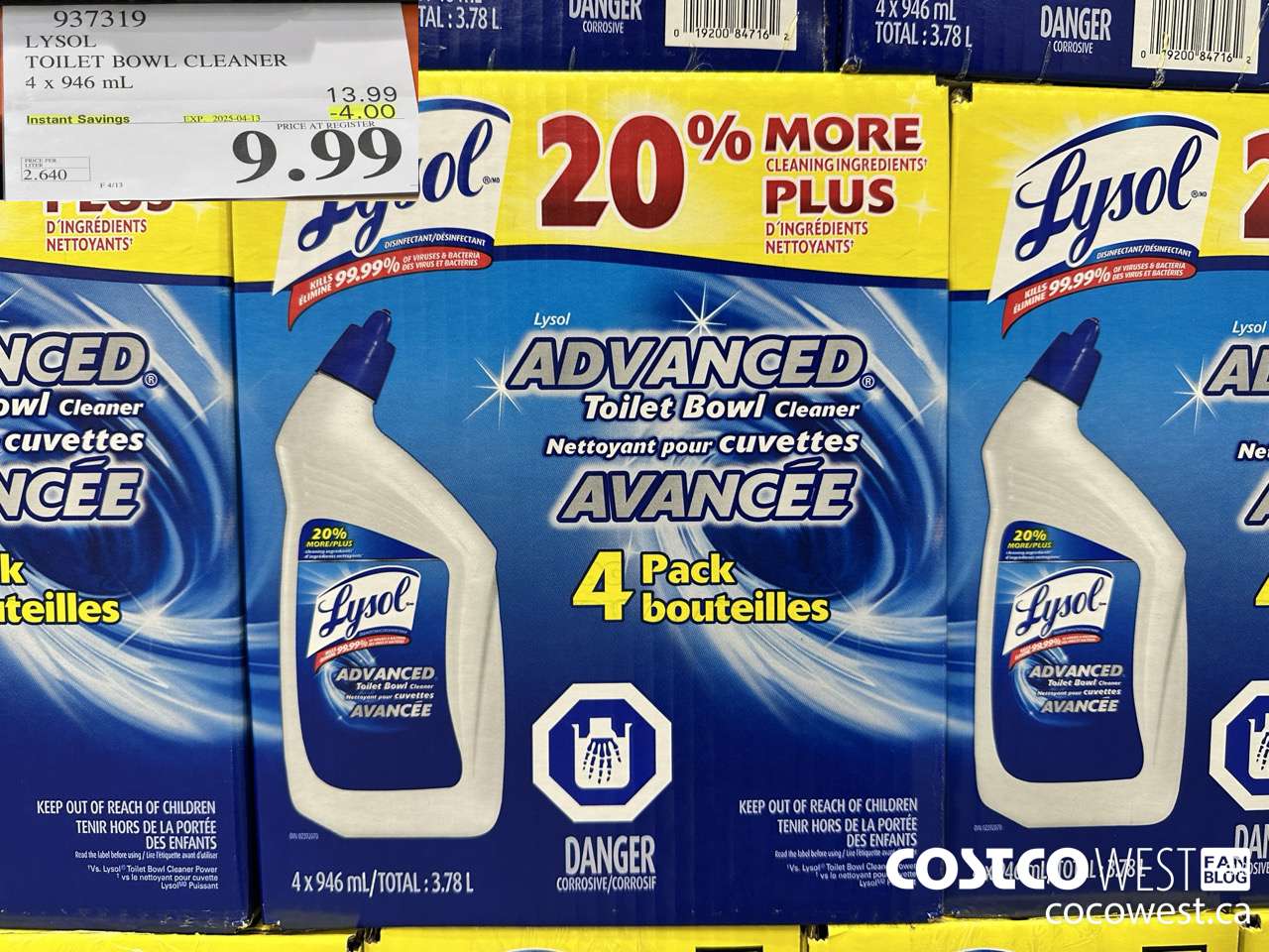 937319 LYSOL TOILET BOWL CLEANER 4 x 946 ML ($4.00 INSTANT SAVINGS EXPIRES ON 2025-04-13) $9.99