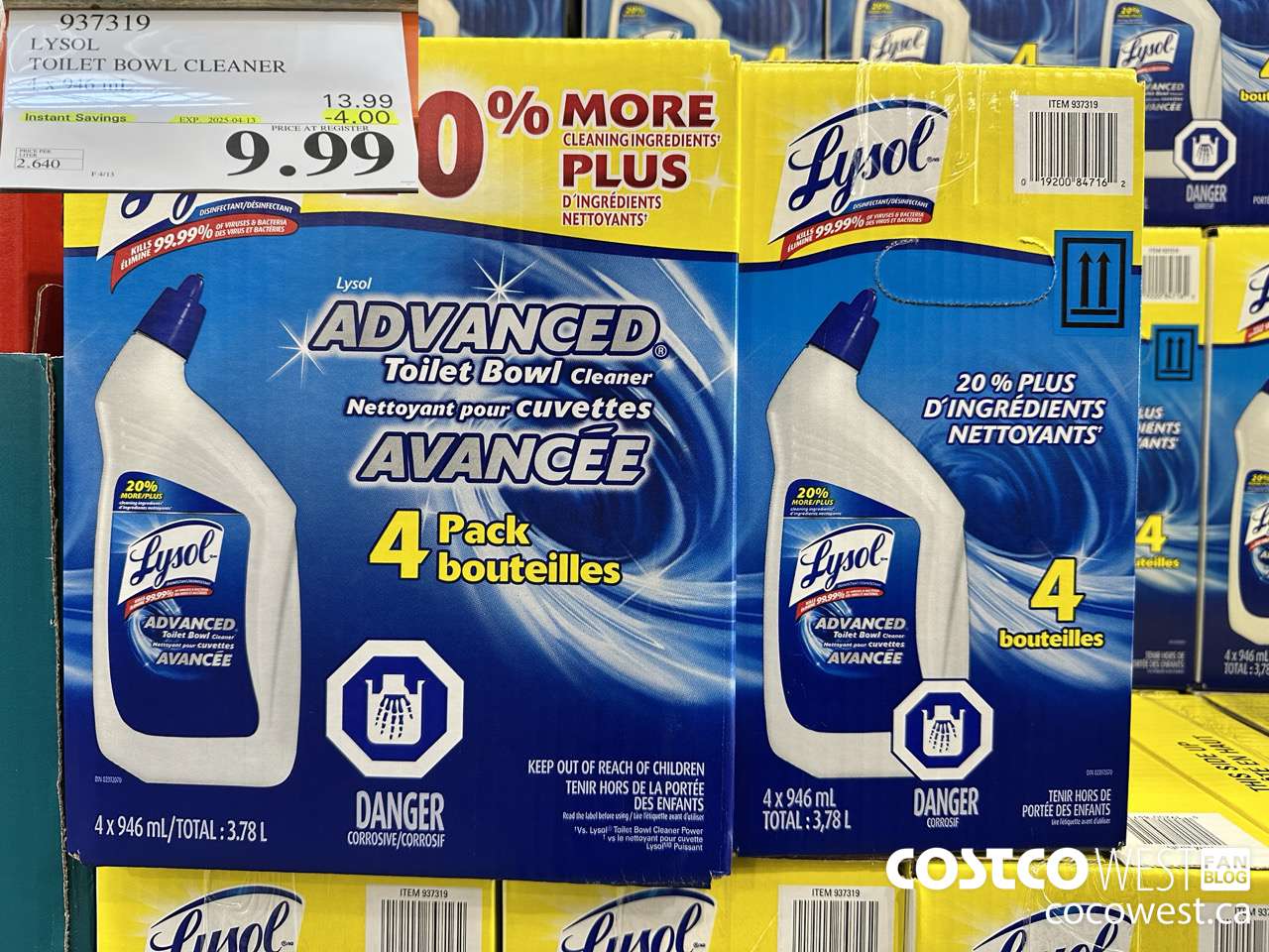 937319 LYSOL TOILET BOWL CLEANER 4 x 946 ML ($4.00 INSTANT SAVINGS EXPIRES ON 2025-04-13) $9.99