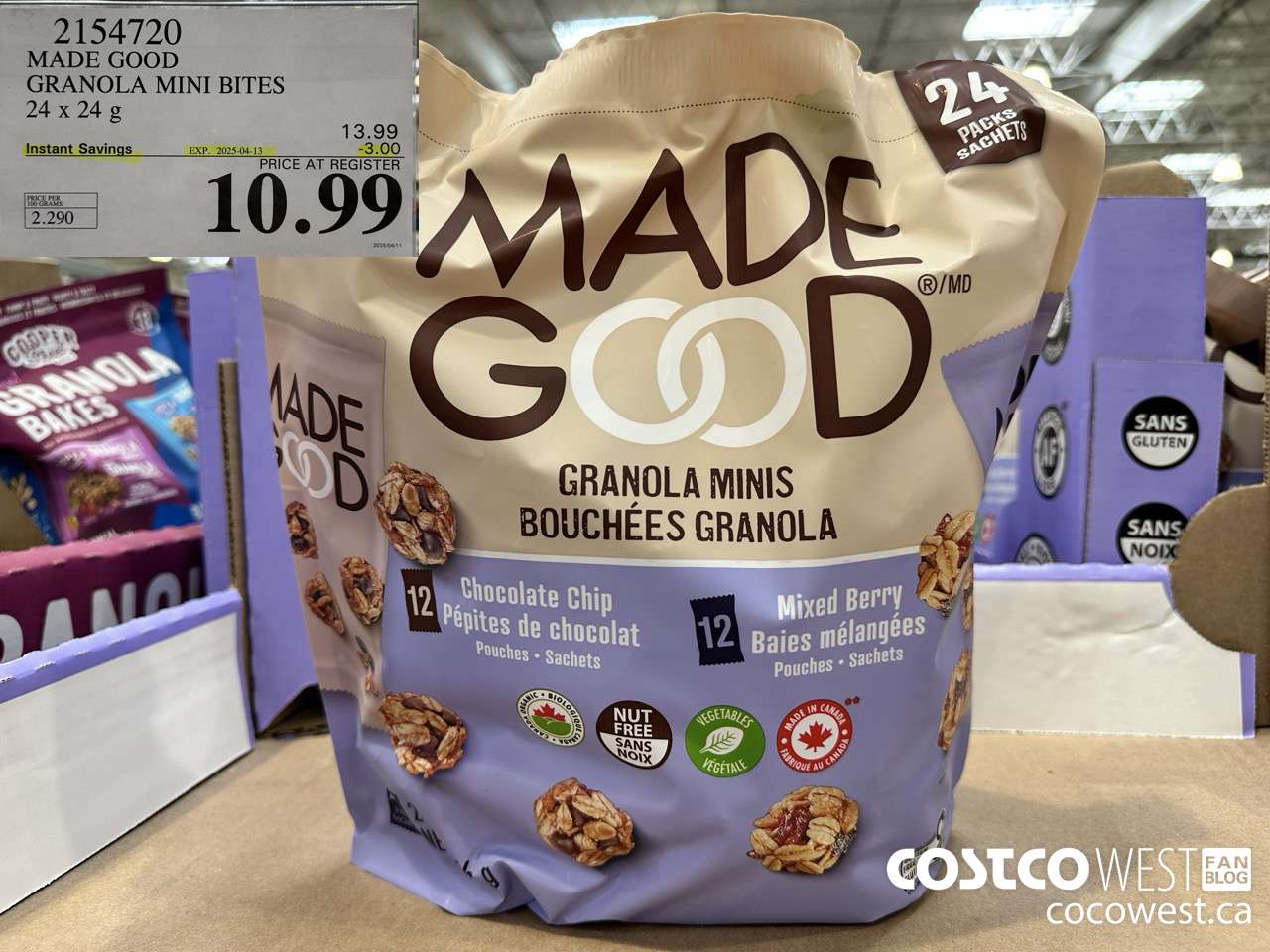 2154720 MADE GOOD GRANOLA MINI BITES 24 X 24G ($3.00 INSTANT SAVINGS EXPIRES ON 2025-04-13) $10.99