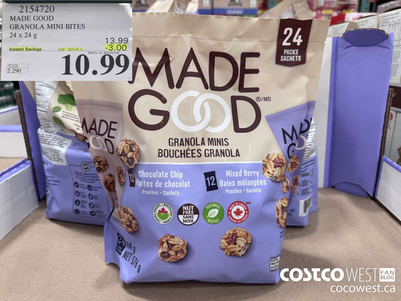 2154720 MADE GOOD GRANOLA MINI BITES 24 X 24G ($3.00 INSTANT SAVINGS EXPIRES ON 2025-05-11) $10.99