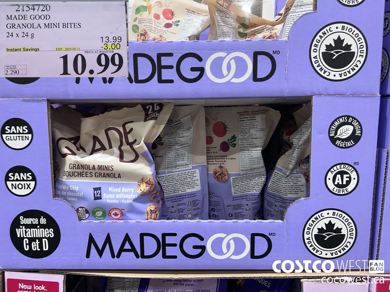 2154720 MADE GOOD GRANOLA MINI BITES 24 X 24G ($3.00 INSTANT SAVINGS EXPIRES ON 2025-05-11) $10.99