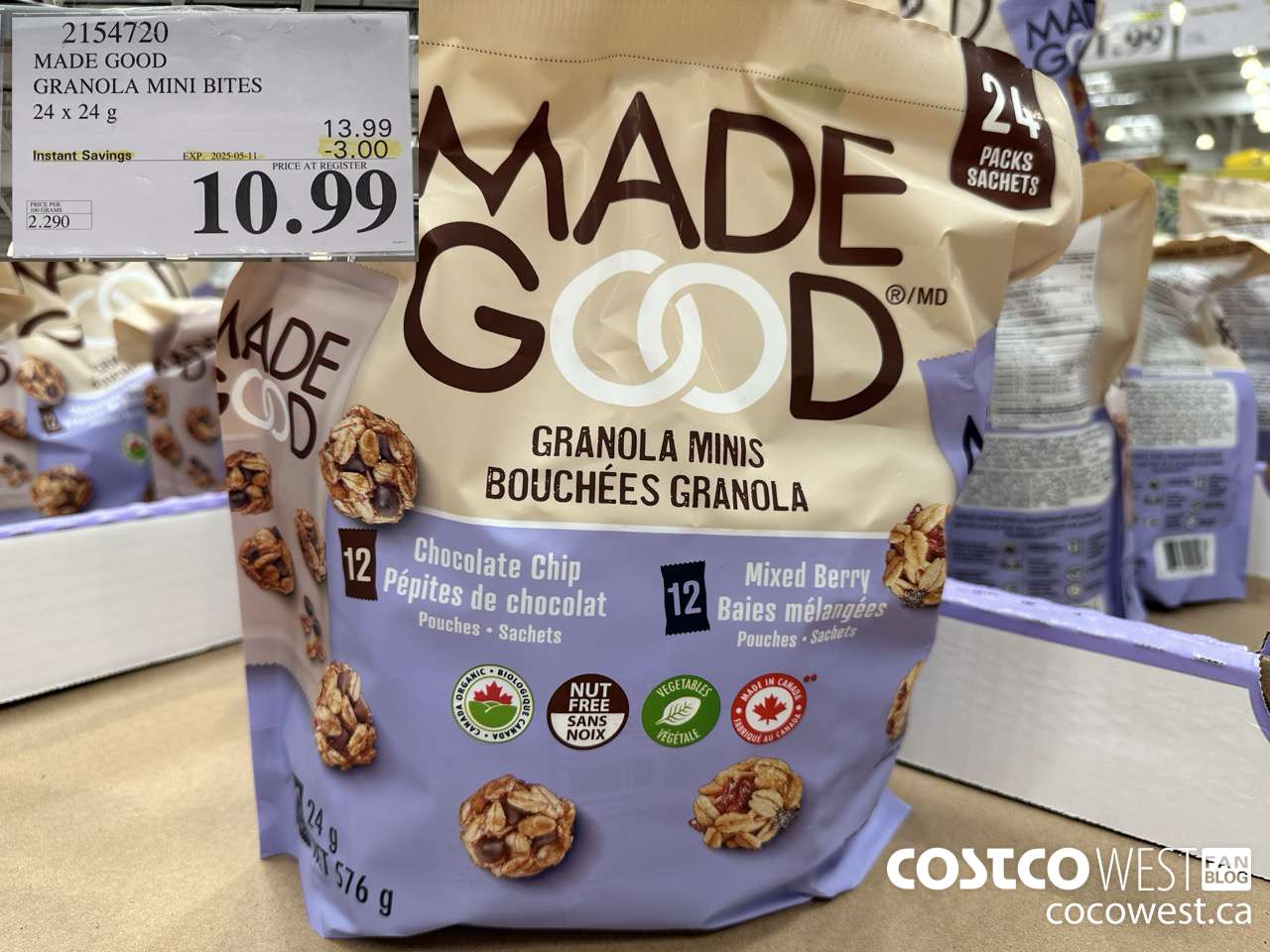 2154720 MADE GOOD GRANOLA MINI BITES 24 X 24G ($3.00 INSTANT SAVINGS EXPIRES ON 2025-05-11) $10.99