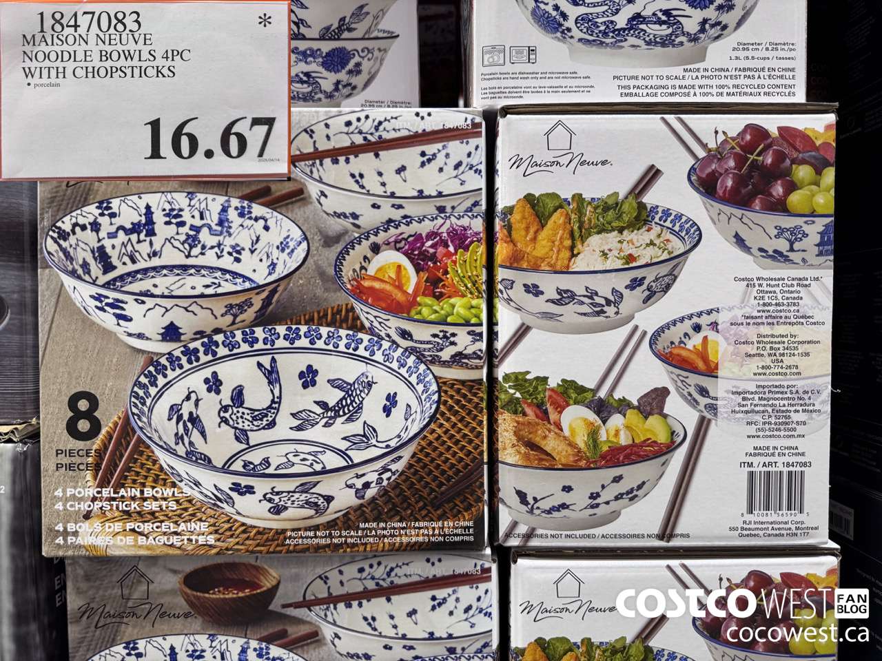 1847083 MAISON NEUVE NOODLE BOWLS 4 PC WITH CHOPSTICKS $16.67