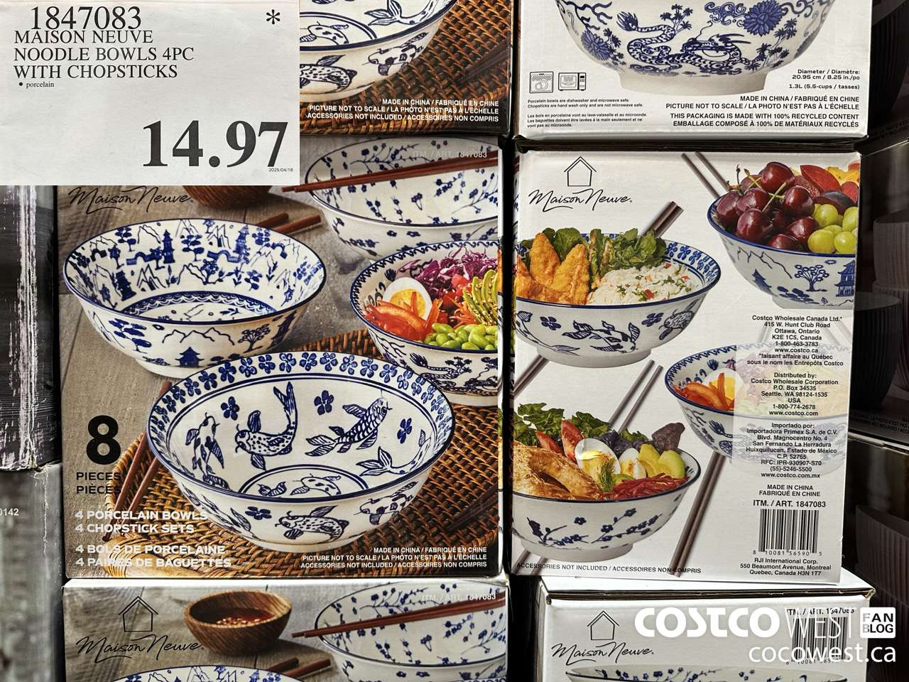 1847083 MAISON NEUVE NOODLE BOWLS 4 PC WITH CHOPSTICKS $14.97