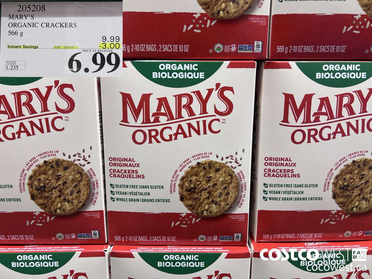 205208 MARY'S ORGANIC CRACKERS 566G ($3.00 INSTANT SAVINGS EXPIRES ON 2025-05-11) $6.99