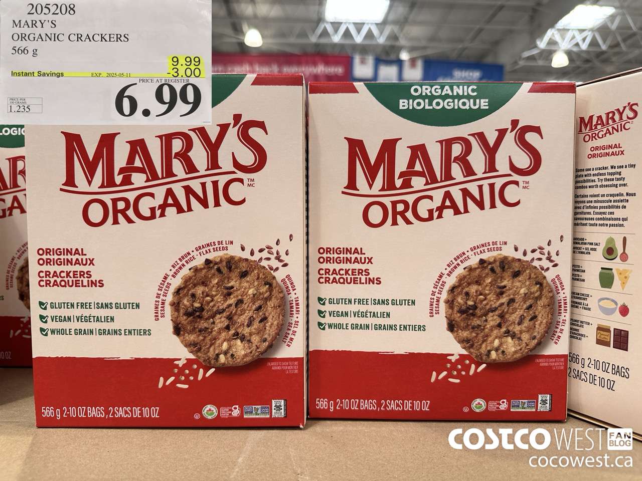 205208 MARY'S ORGANIC CRACKERS 566G ($3.00 INSTANT SAVINGS EXPIRES ON 2025-05-11) $6.99