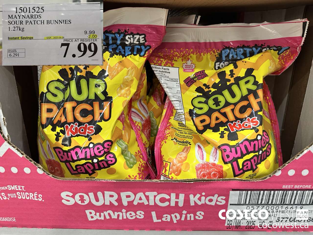 1501525 MAYNARDS SOUR PATCH BUNNIES 1.27kg ($2.00 INSTANT SAVINGS EXPIRES ON 2025-04-08) $7.99