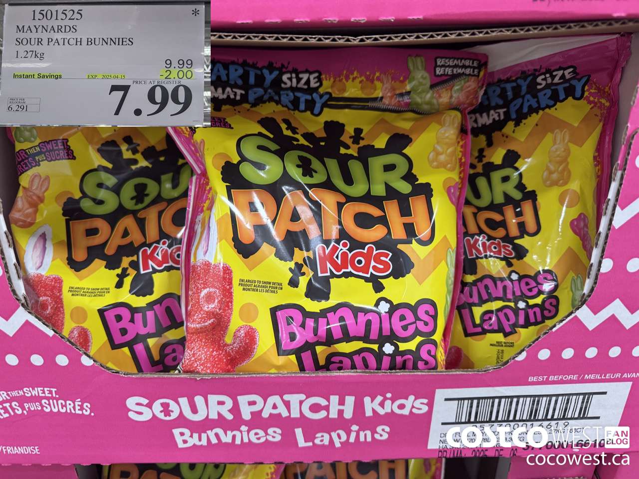 1501525 MAYNARDS SOUR PATCH BUNNIES 1.27kg ($2.00 INSTANT SAVINGS EXPIRES ON 2025-04-15) $7.99