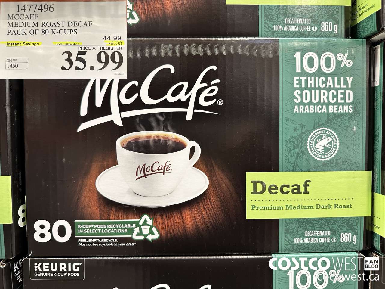 1477496 MCCAFE MEDIUM ROAST DECAF PACK OF 80 K-CUPS ($9.00 INSTANT SAVINGS EXPIRES ON 2025-04-13) $35.99