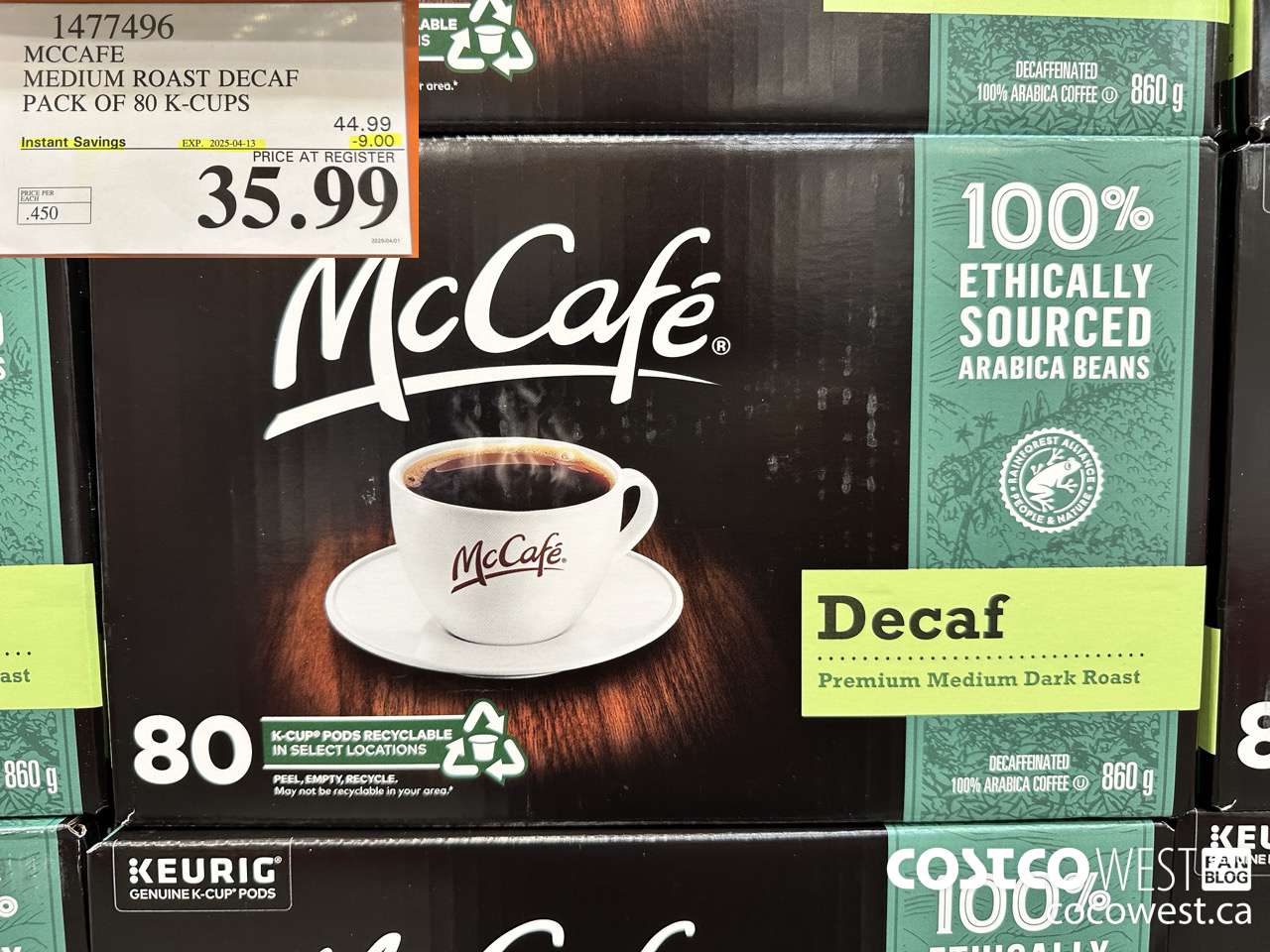1477496 MCCAFE MEDIUM ROAST DECAF PACK OF 80 K-CUPS ($9.00 INSTANT SAVINGS EXPIRES ON 2025-04-13) $35.99