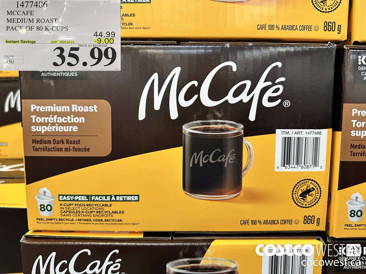 1477486 MCCAFE MEDIUM ROAST K-CUPS 80 COUNT ($9.00 INSTANT SAVINGS EXPIRES ON 2025-04-13) $35.99