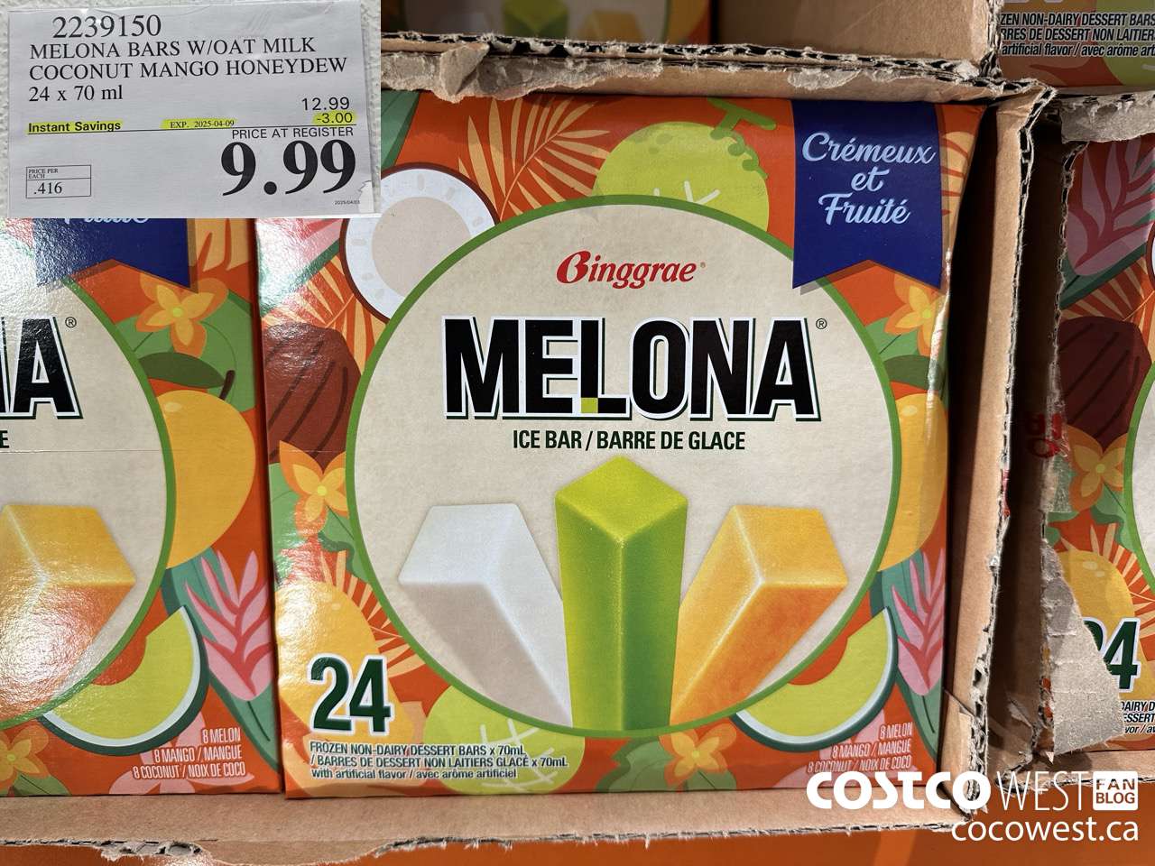 2239150 MELONA BARS W/OAT MILK COCONUT MANGO HONEYDEW 24 X 70ML ($3.00 INSTANT SAVINGS EXPIRES ON 2025-04-09) $9.99