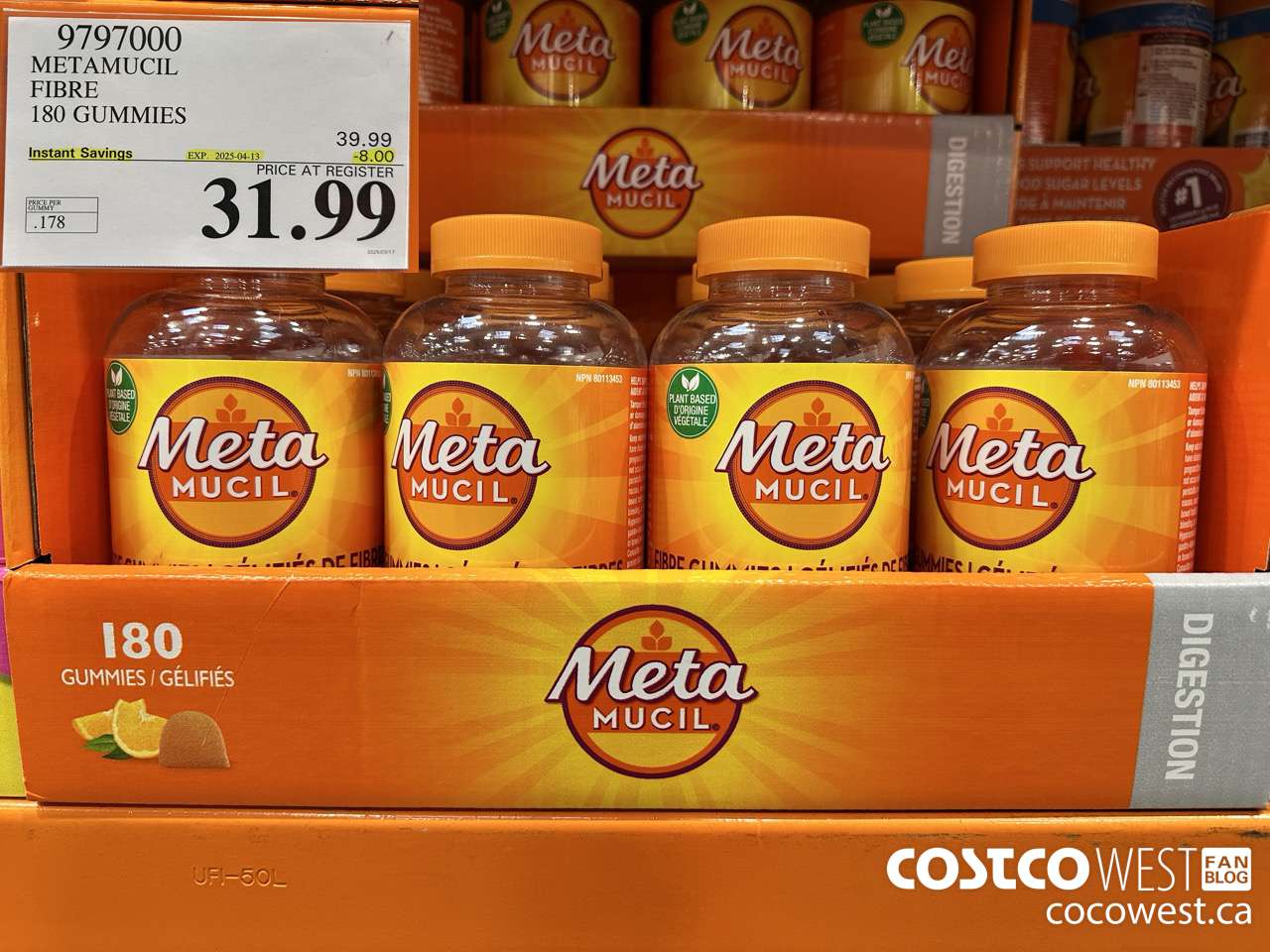 9797000 METAMUCIL FIBRE GUMMIES 180 COUNT ($8.00 INSTANT SAVINGS EXPIRES ON 2025-04-13) $31.99