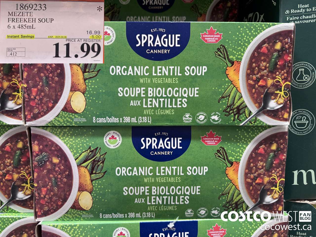 1869233 MEZETE FREEKEH SOUP 6 x 485mL ($5.00 INSTANT SAVINGS EXPIRES ON 2025-04-06) $11.99