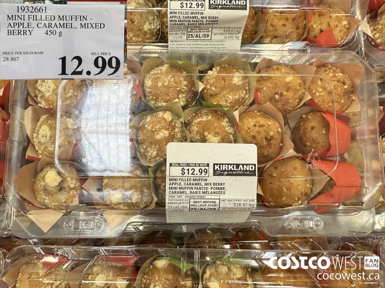1932661 MINI FILLED MUFFIN APPLE, CARAMEL, MIXED BERRY 450G $12.99