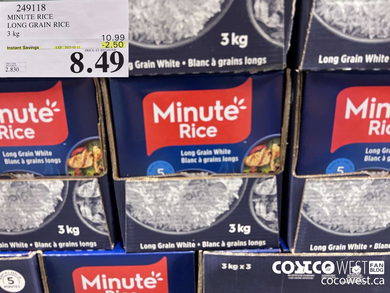 249118 MINUTE RICE INSTANT WHITE RICE 3 kg ($2.50 INSTANT SAVINGS EXPIRES ON 2025-05-11) $8.49