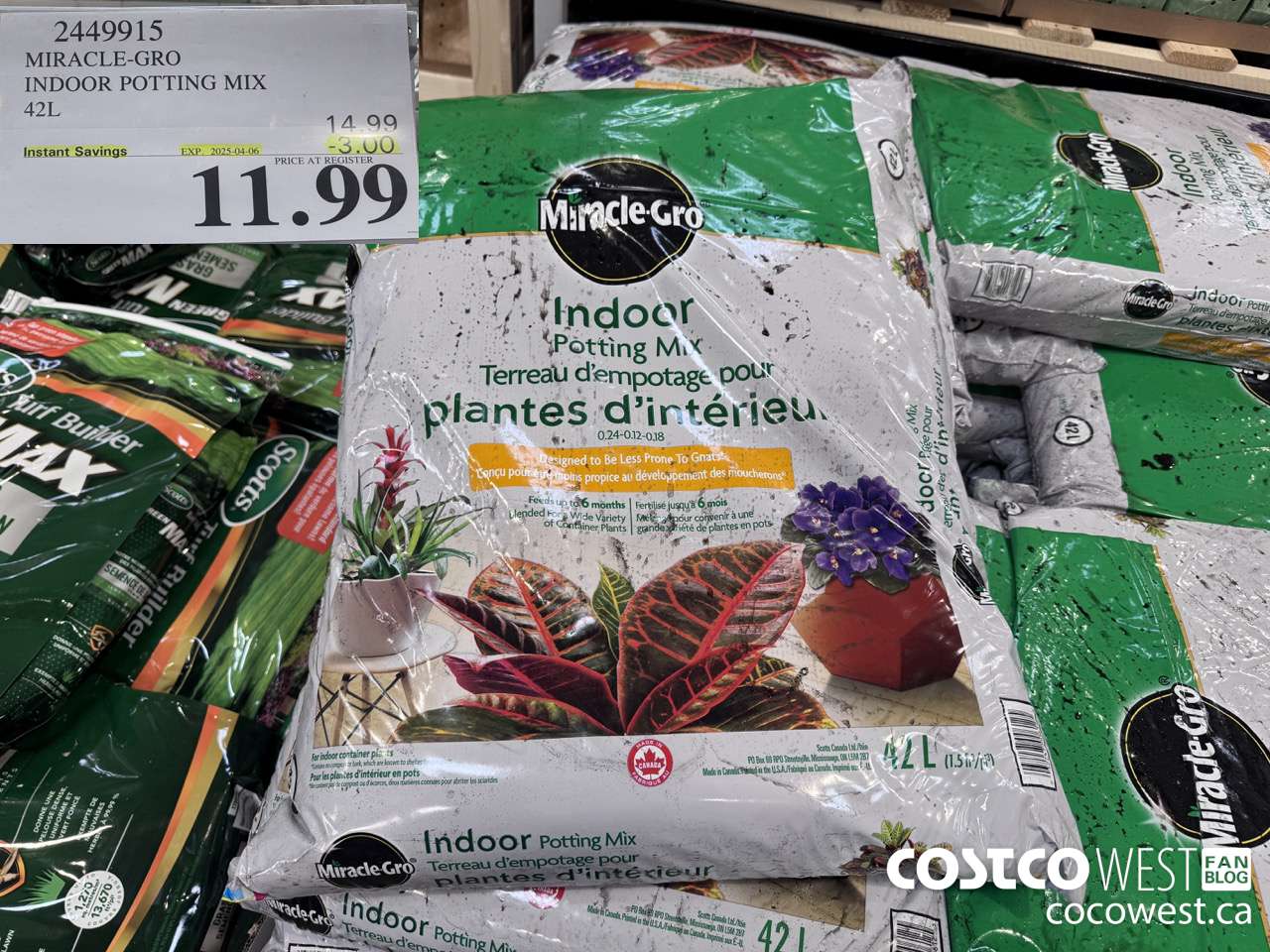 2449915 MIRACLE-GRO INDOOR POTTING MIX 42L ($3.00 INSTANT SAVINGS EXPIRES ON 2025-04-06) $11.99