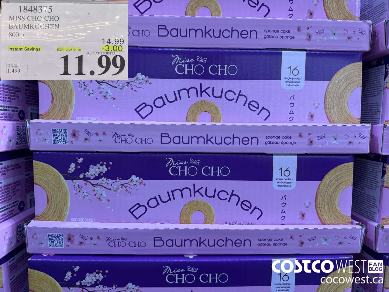 1848375 MISS CHO CHO BAUMKUCHEN 800G ($3.00 INSTANT SAVINGS EXPIRES ON 2025-04-20) $11.99