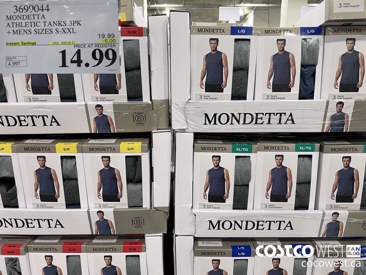 3699044 MONDETTA ATHLETIC TANKS 3PK MENS SIZES S-XXL ($5.00 INSTANT SAVINGS EXPIRES ON 2025-04-27) $14.99