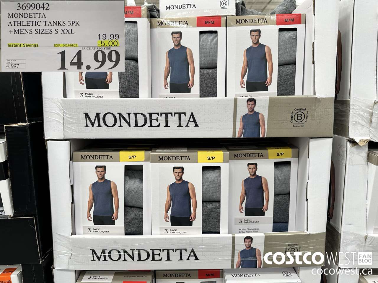 3699042 MONDETTA ATHLETIC TANKS 3PK MENS SIZES S-XXL ($5.00 INSTANT SAVINGS EXPIRES ON 2025-04-27) $14.99