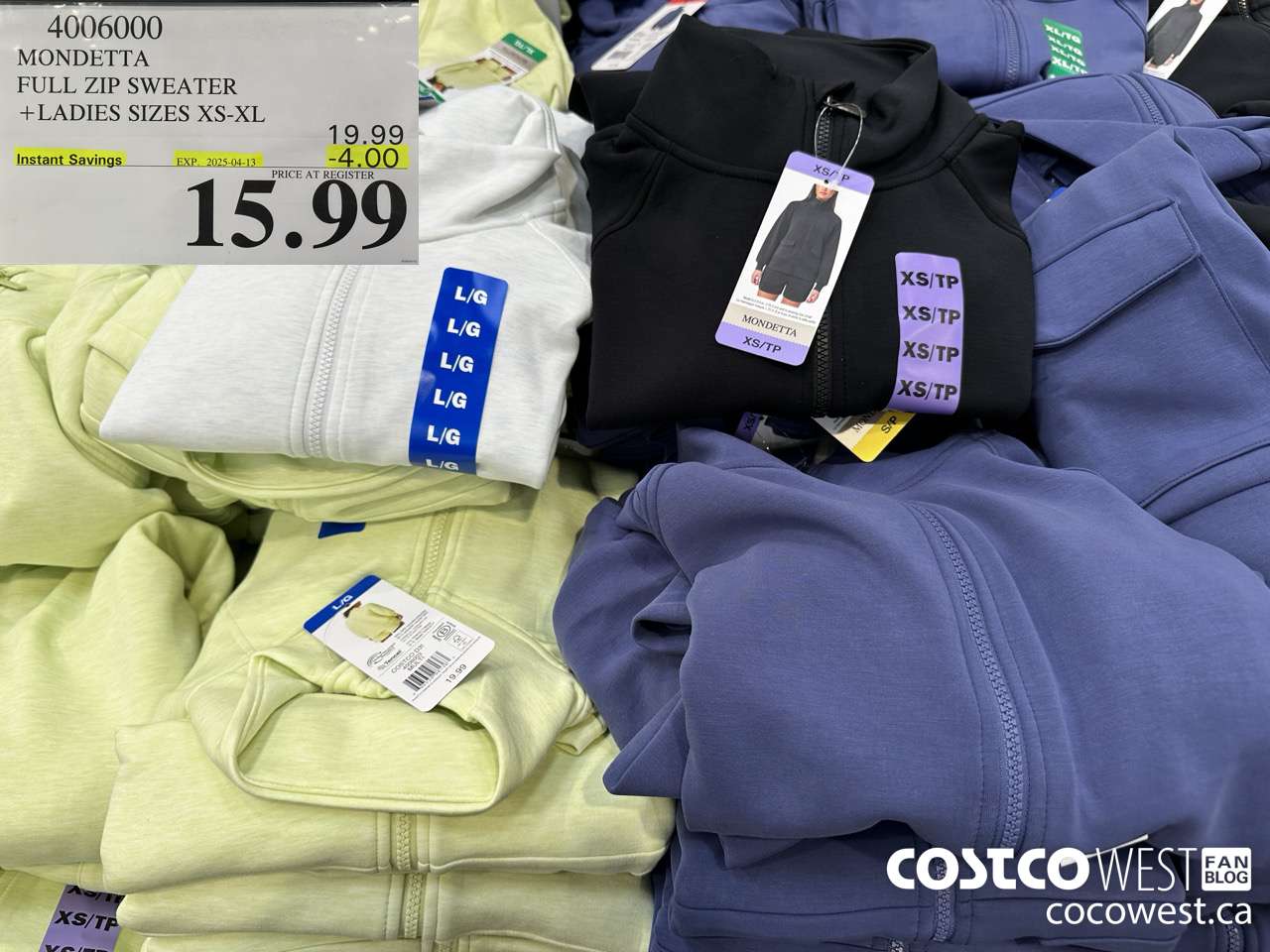 4006000 MONDETTA FULL ZIP SWEATER LADIES SIZES XS-XL ($4.00 INSTANT SAVINGS EXPIRES ON 2025-04-13) $15.99