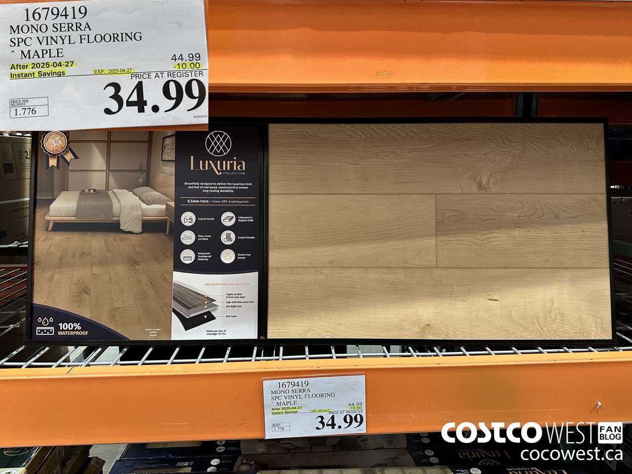 1679419 MONO SERRA SPC VINYL FLOORING MAPLE ($10.00 INSTANT SAVINGS EXPIRES ON 2025-04-27) $34.99