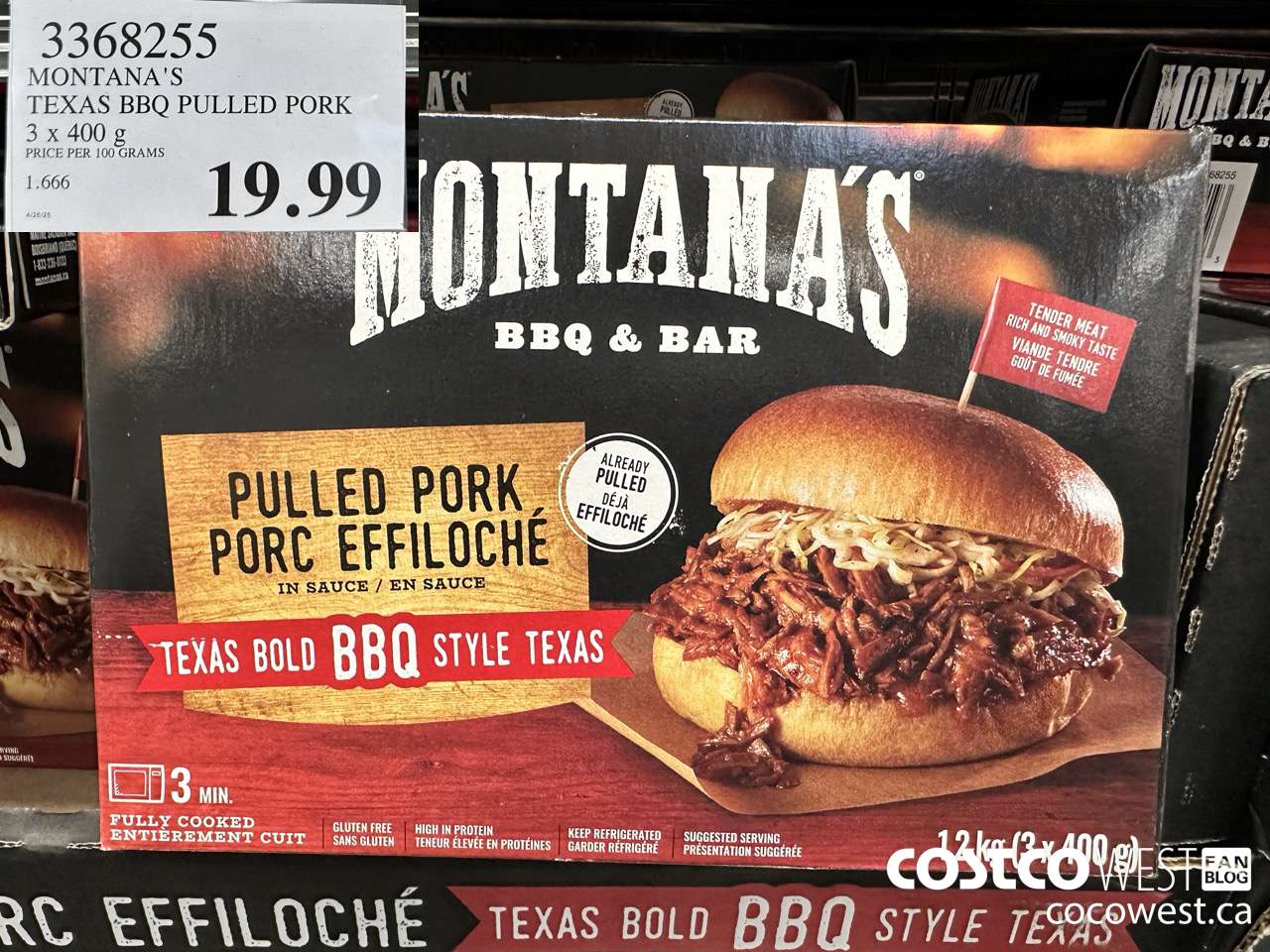 3368255 MONTANA'S TEXAS BBQ PULLED PORK 3 X 400G $19.99