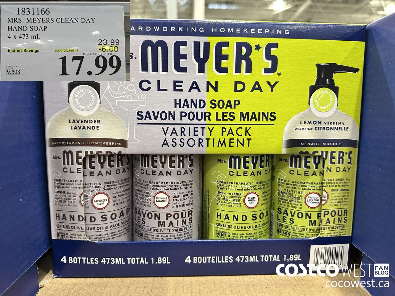 1831166 MRS. MEYERS CLEAN DAY HAND SOAP 4 X 473ML ($6.00 INSTANT SAVINGS EXPIRES ON 2025-04-13) $17.99