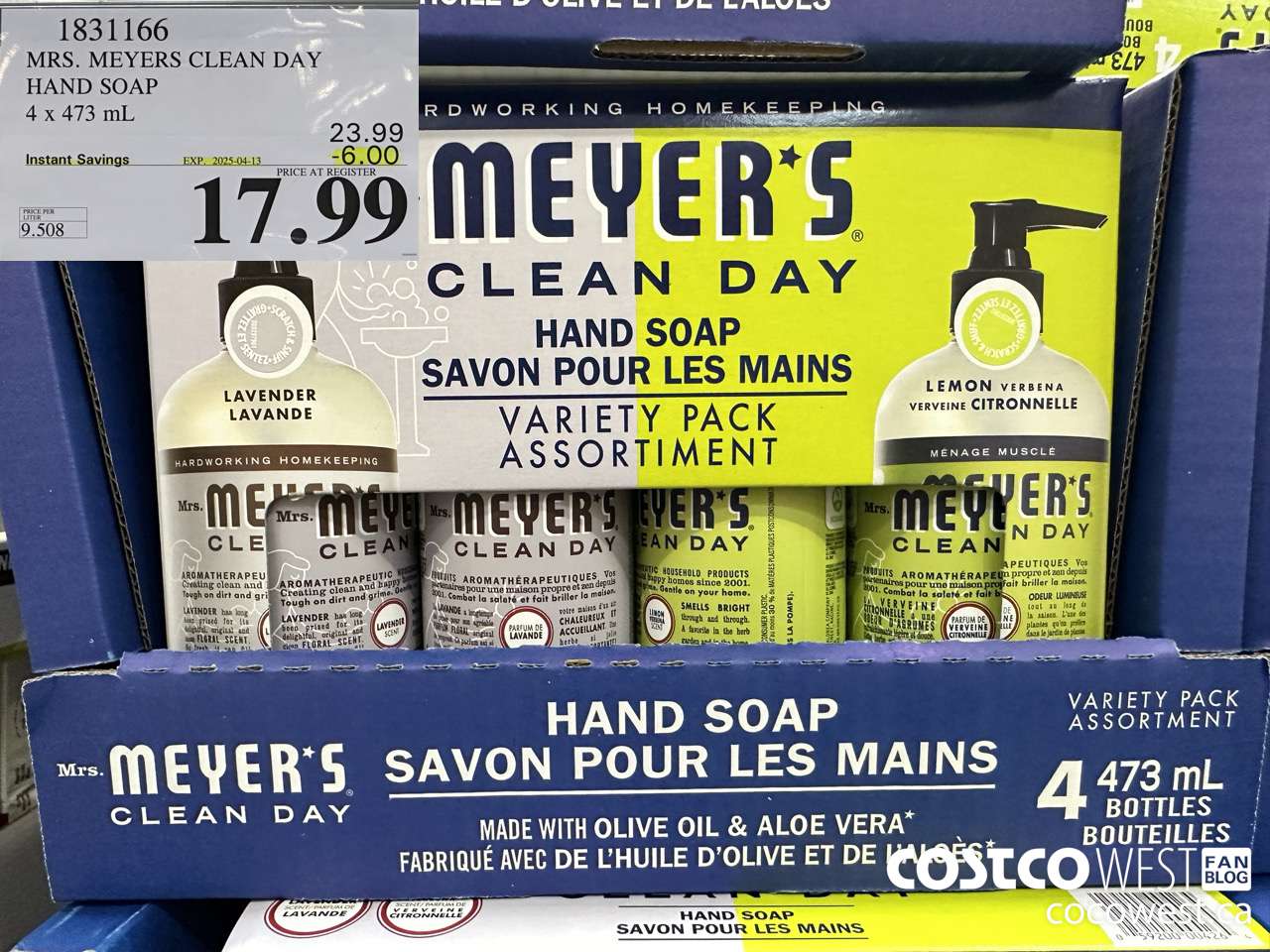 1831166 MRS. MEYERS CLEAN DAY HAND SOAP 4 X 473ML ($6.00 INSTANT SAVINGS EXPIRES ON 2025-04-13) $17.99