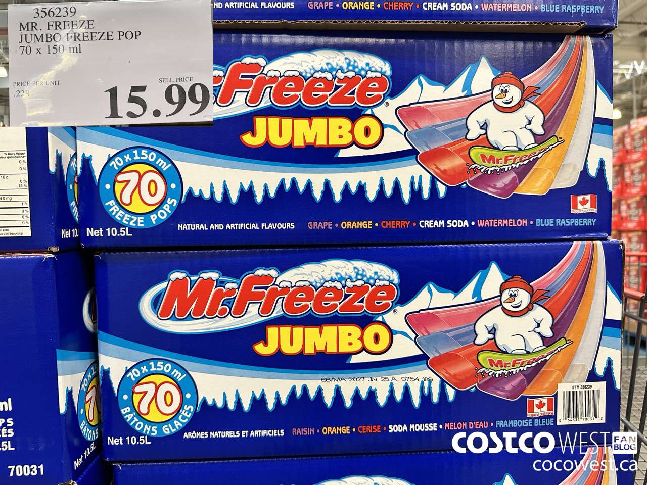 356239 MR. FREEZE JUMBO FREEZE POP 70 x 150 mL $15.99