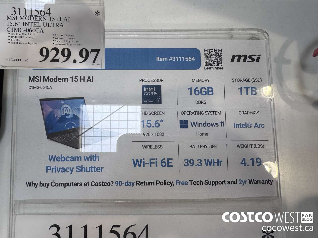 3111564 MSI MODERN 15 H AI 15.6