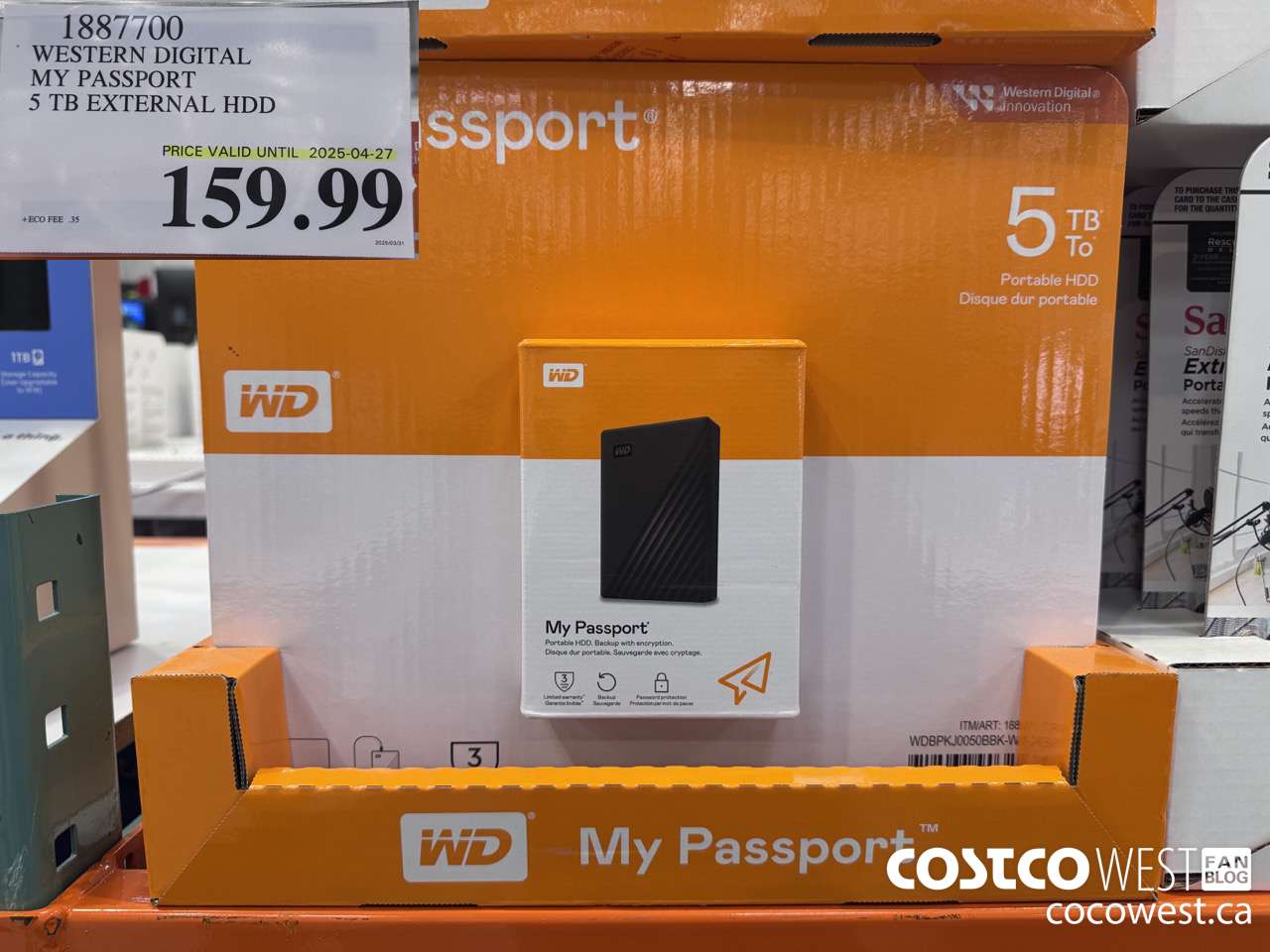 1887700 MY WESTERN DIGITAL MY PASSPORT 5TB HDD HARD DRIVE (EXPIRES ON 2025-04-27) $159.99