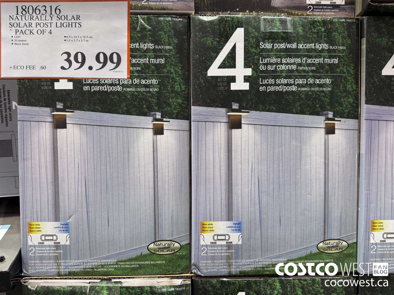 1806316 NATURALLY SOLAR SOLAR POST LIGHTS PACK OF 4 $39.99