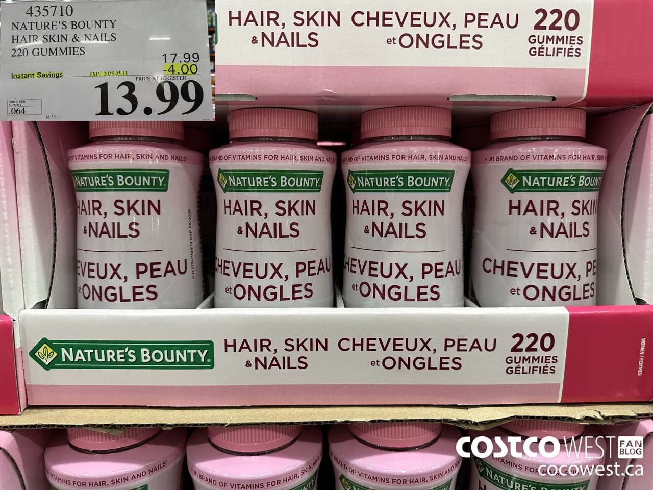 435710 NATURE'S BOUNTY HAIR SKIN & NAILS 220 GUMMIES ($4.00 INSTANT SAVINGS EXPIRES ON 2025-05-11) $13.99
