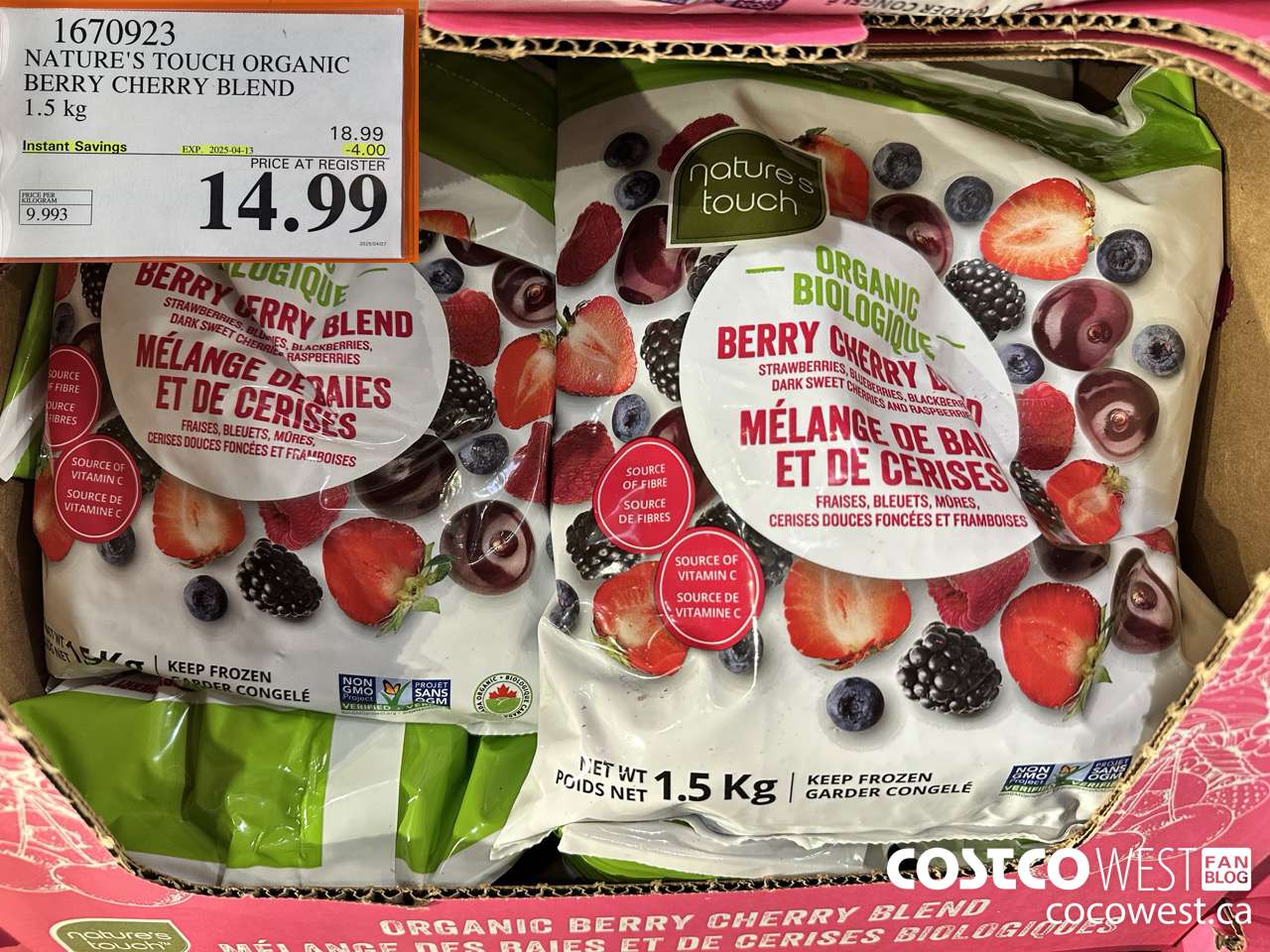 1670923 NATURE'S TOUCH ORGANIC BERRY CHERRY BLEND 1.5 KG ($4.00 INSTANT SAVINGS EXPIRES ON 2025-04-13) $14.99