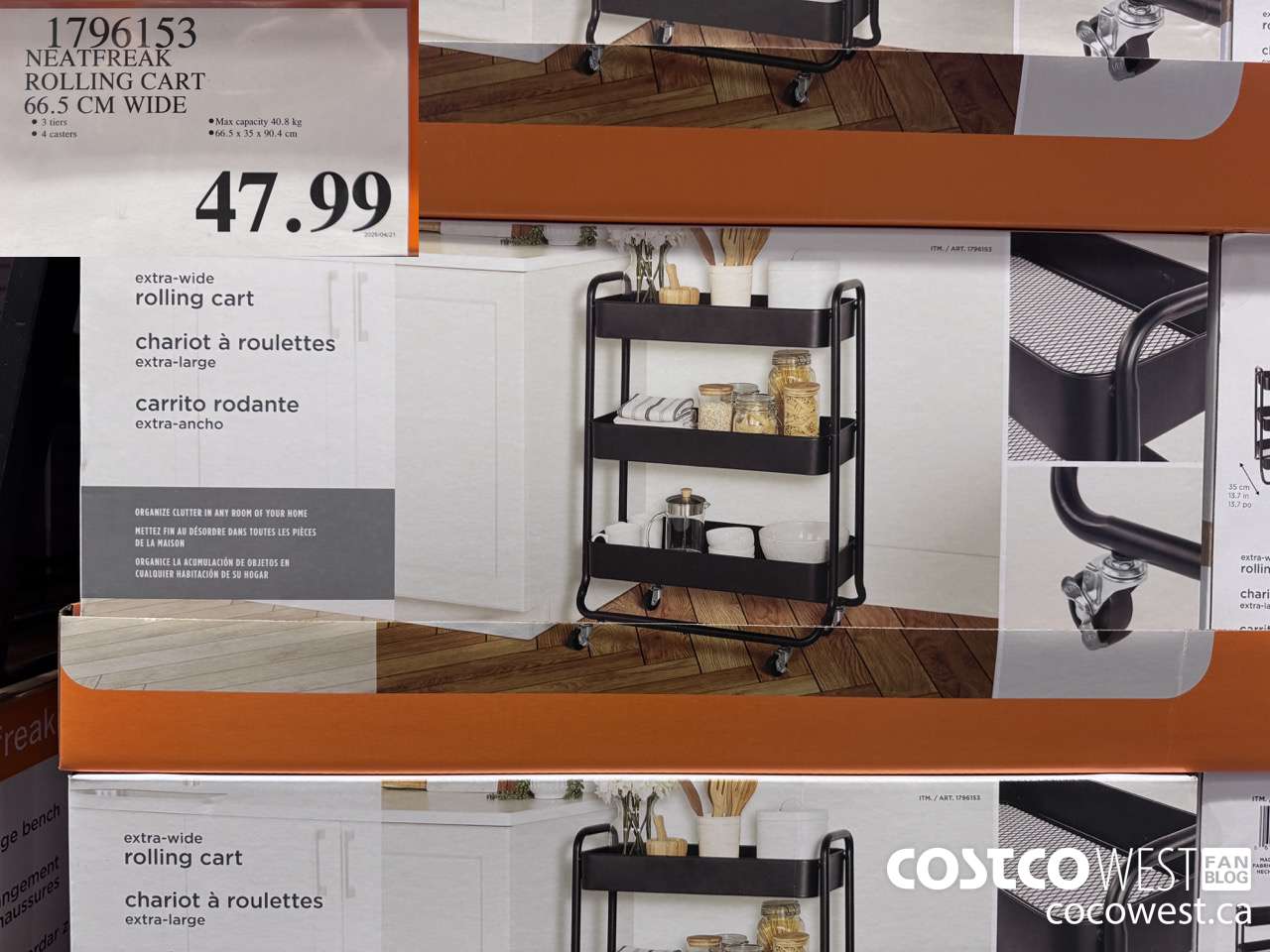 1796153 NEATFREAK ROLLING CART 66.5CM WIDE $47.99