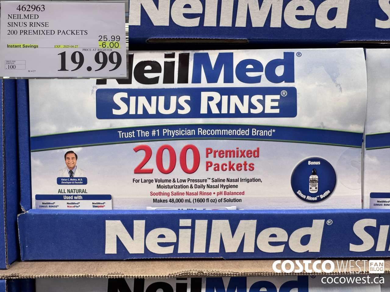 462963 NEILMED SINUS RINSE 200 PREMIXED PACKETS ($6.00 INSTANT SAVINGS EXPIRES ON 2025-04-27) $19.99