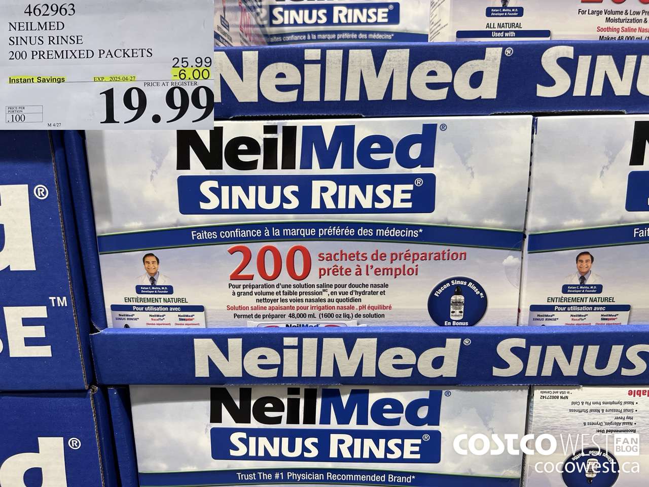 462963 NEILMED SINUS RINSE 200 PREMIXED PACKETS ($6.00 INSTANT SAVINGS EXPIRES ON 2025-04-27) $19.99