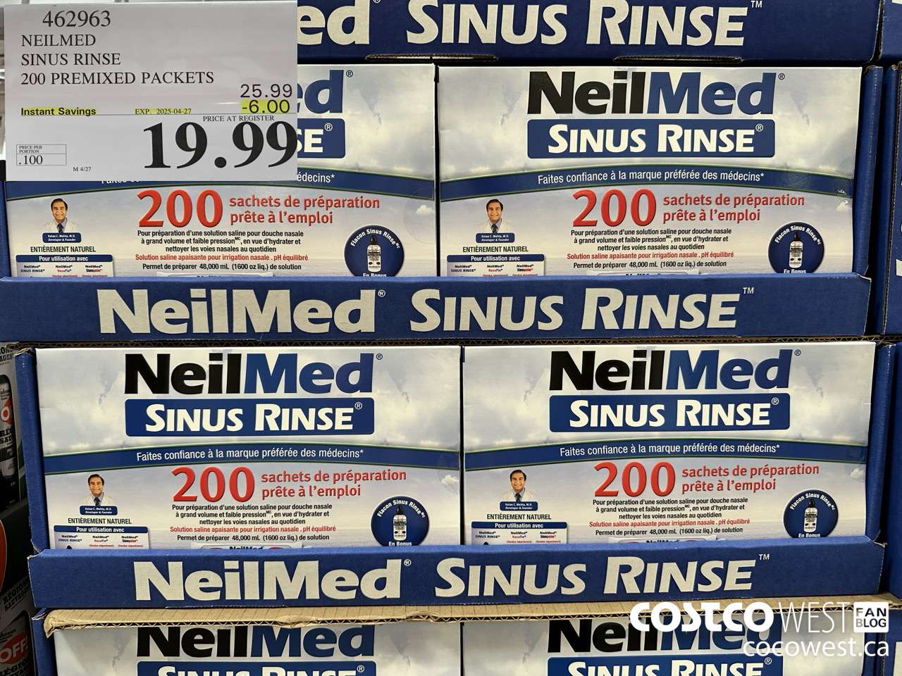 462963 NEILMED SINUS RINSE 200 PREMIXED PACKETS ($6.00 INSTANT SAVINGS EXPIRES ON 2025-04-27) $19.99